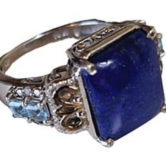 Sterling Lapis Filigree Ring 5.5 - Picture 3 of 4